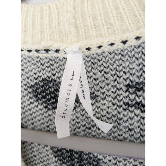 Dreamers Animal Print Cardigan Small Cream Black Open Front Leopard Knit Sweater - Picture 3 of 12